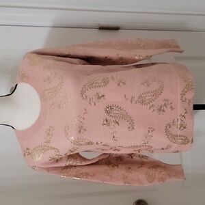 Loft Size XS Dusty Rose Sweater with Metallic Gold Paisley & Floral Pattern, NEW